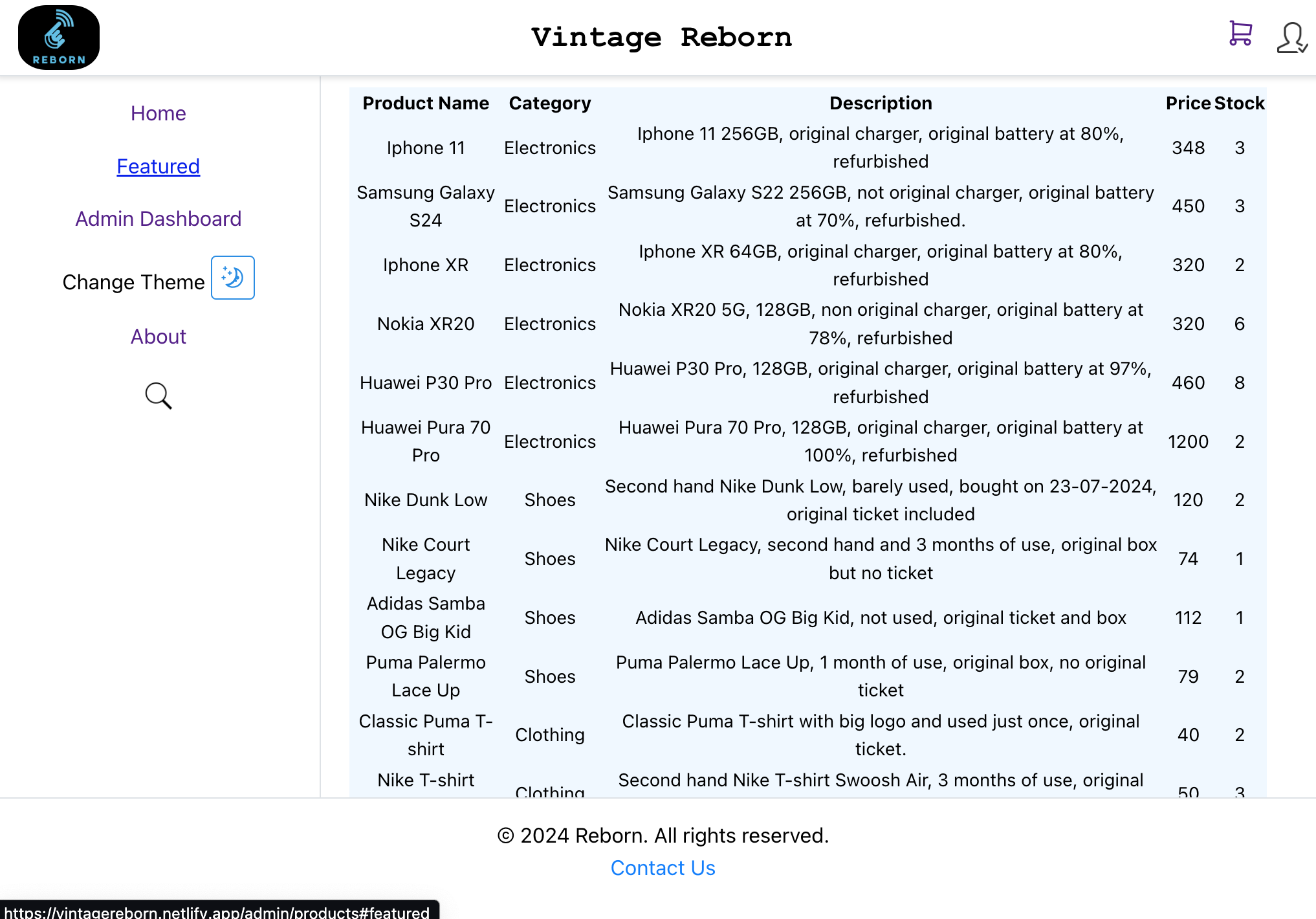 photo of the vintage web app